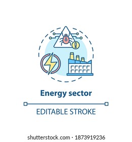 Energy Sector Concept Icon. Critical Infrastructure Protection Idea Thin Line Illustration. Global Threat. Energy Industry. Cyber-attacks. Vector Isolated Outline RGB Color Drawing. Editable Stroke