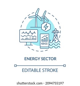 Energy sector turquoise concept icon. Digital twin use case abstract idea thin line illustration. Smart management. Isolated outline drawing. Editable stroke. Roboto-Medium, Myriad Pro-Bold fonts used