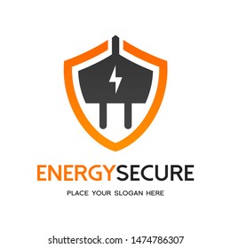 Energy secure or protection with shield and plug vector logo template
