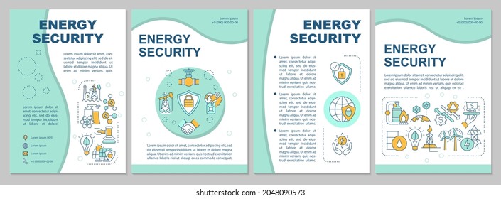 Energy security brochure template. Renewable power usage. Flyer, booklet, leaflet print, cover design with linear icons. Vector layouts for presentation, annual reports, advertisement pages