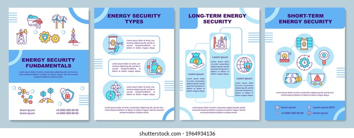 Energy security fundamentals brochure template. Energy security. Flyer, booklet, leaflet print, cover design with linear icons. Vector layouts for presentation, annual reports, advertisement pages