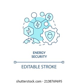 Energy Security Turquoise Concept Icon. Power Systems. National Protection Program Abstract Idea Thin Line Illustration. Isolated Outline Drawing. Editable Stroke. Arial, Myriad Pro-Bold Fonts Used