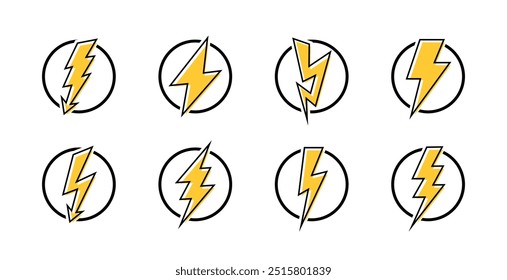 Energy set icons. Lighting icons. Flat and linear style. Vector icons.