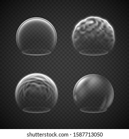 Energy shield effects isolated on transparency grid, a set of various force screens, defense or protective fields, deflector, force bubble, science fiction element or metaphor of high protection