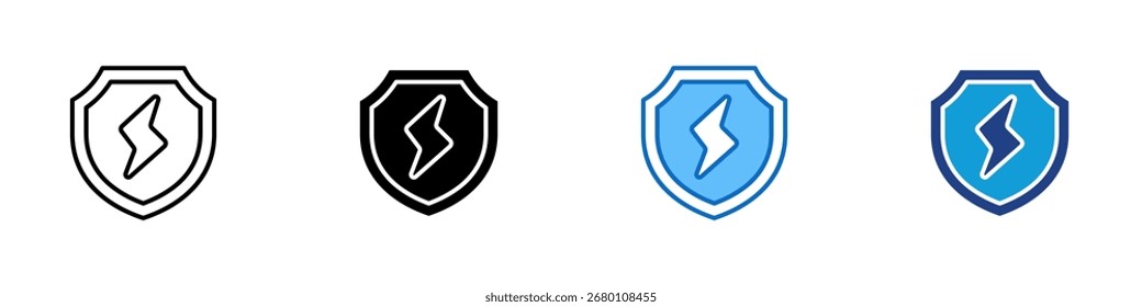 Vetor de Design de Ícone de Estilo Múltiplo Energy Shield - Escudo com símbolo de raio representando proteção de energia e segurança elétrica