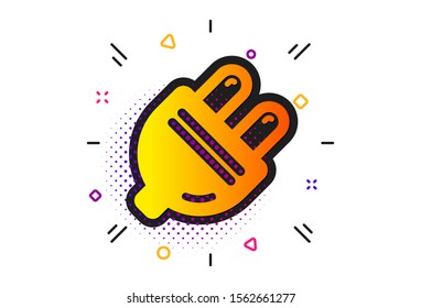 Energy sign. Halftone circles pattern. Electric plug icon. Electricity power symbol. Classic flat electric plug icon. Vector