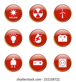 Energy Sign And Symbol Red Vector Button Icon