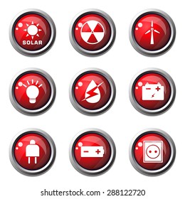 Energy Sign And Symbol Red Vector Button Icon