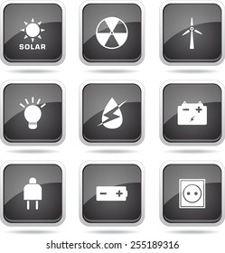 Energy Sign And Symbol Square Vector Black Button Icon