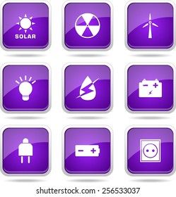 Energy Sign And Symbol Square Vector Violet Icon