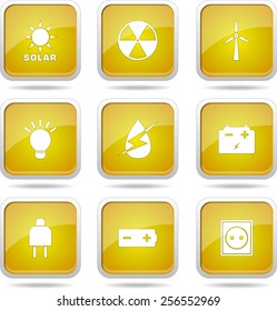 Energy Sign And Symbol Square Vector Yellow Icon