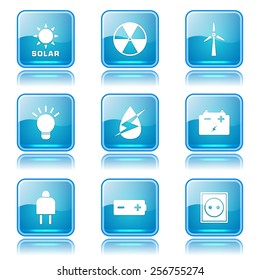 Energy Sign And Symbol Square Vector Blue Icon