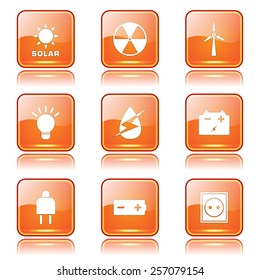 Energy Sign And Symbol Square Vector Orange Icon