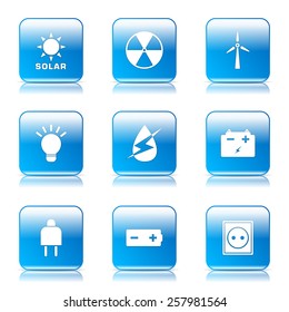 Energy Sign And Symbol Square Vector Blue Icon