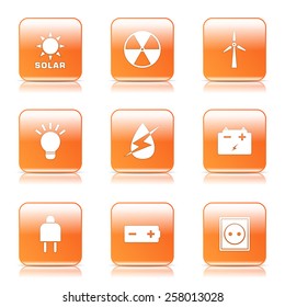 Energy Sign And Symbol Square Vector Orange Icon