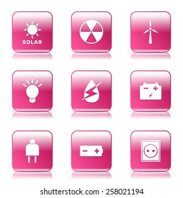 Energy Sign And Symbol Square Vector Pink Icon