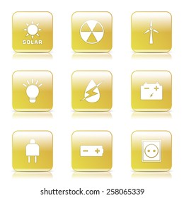 Energy Sign And Symbol Square Vector Yellow Icon