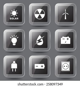 Energy Sign And Symbol Square Vector Black Button Icon