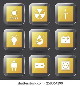 Energy Sign And Symbol Square Vector Yellow Icon