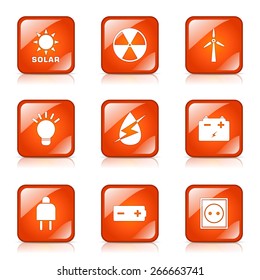 Energy Sign And Symbol Square Vector Orange Icon