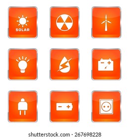 Energy Sign And Symbol Square Vector Orange Icon