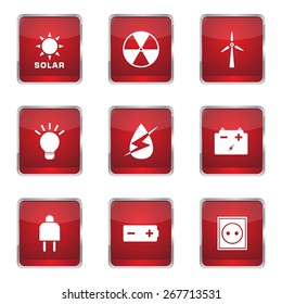 Energy Sign And Symbol Square Vector Red Icon