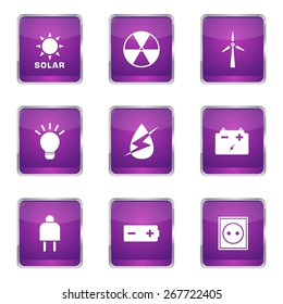 Energy Sign And Symbol Square Vector Violet Icon
