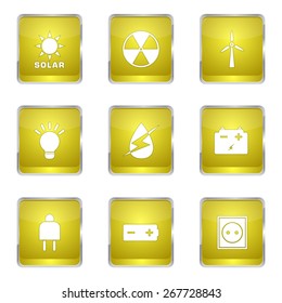 Energy Sign And Symbol Square Vector Yellow Icon