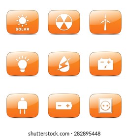 Energy Sign And Symbol Square Vector Orange Icon