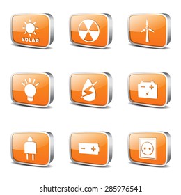 Energy Sign And Symbol Square Vector Orange Icon