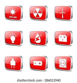 Energy Sign And Symbol Square Vector Red Icon