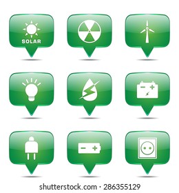 Energy Sign And Symbol Square Vector Green Icon