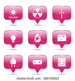 Energy Sign And Symbol Square Vector Pink Icon