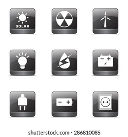 Energy Sign And Symbol Square Vector Black Button Icon