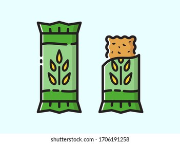 Energy Snack Icon. Organic Healthy Cereal Sweets. Protein Bar In The Vector In Flat Style.