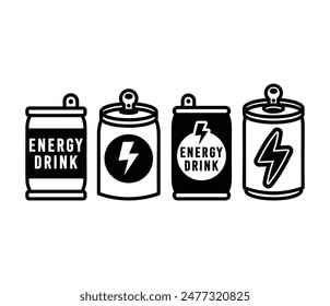 energy soft drink can bottle jar icons vector design simple black white color illustration set