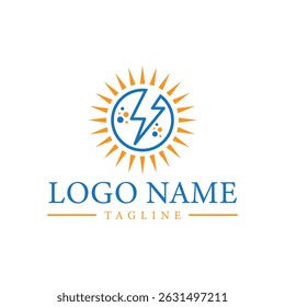Energy and solar power logo with bold lightning bolt and sunburst design for electricity or renewable energy branding