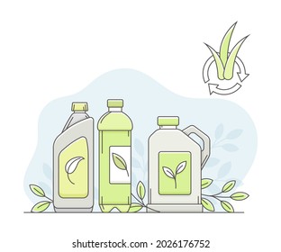 Energy Source with Biofuel Processing from Biomass Line Vector Illustration