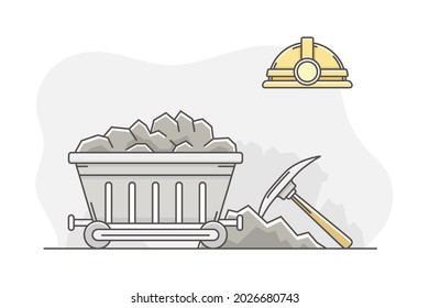 Energy Source with Coal Extraction Line Vector Illustration