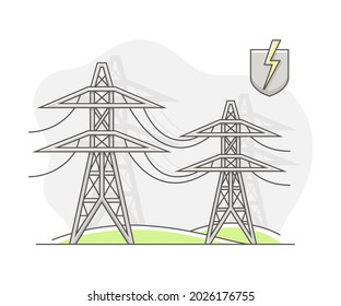 Energy Source with Electric Transmission Tower Line Vector Illustration