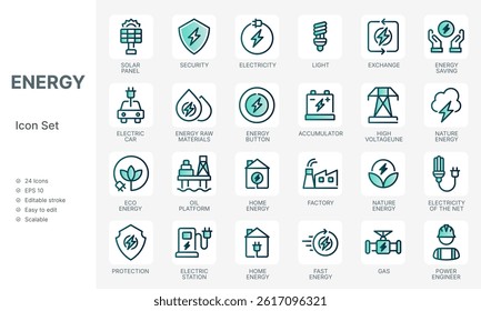 Energy source  icon set with green energy concept