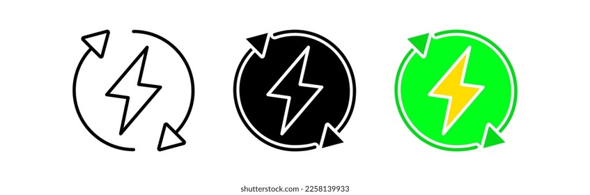 energy source icons set. Electricity, lightning, self-healing, power plant, plant, danger, energy, source, battery, accumulator. Industry concept. Vector line icon in different styles