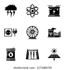 Energy source icons set. Simple set of 9 energy source vector icons for web isolated on white background