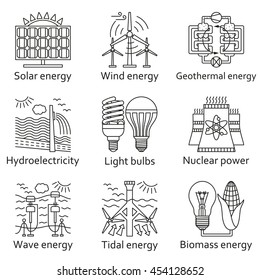 Energy source icons set. Vector illustration.