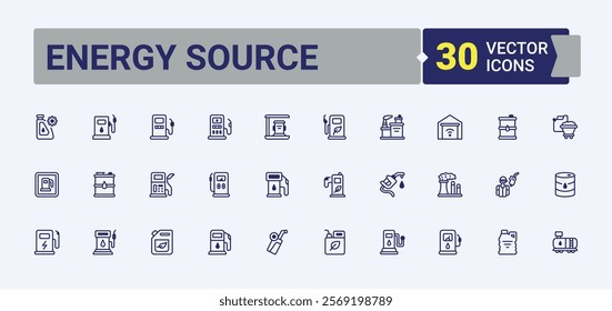 Energy Source line icons set. Related to diesel, ecology, barrel, bio, station, petroleum and more. Collection for mobile and web apps. Solid line editable stroke.