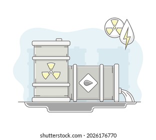 Energy Source with Nuclear and Radioactive Waste Line Vector Illustration