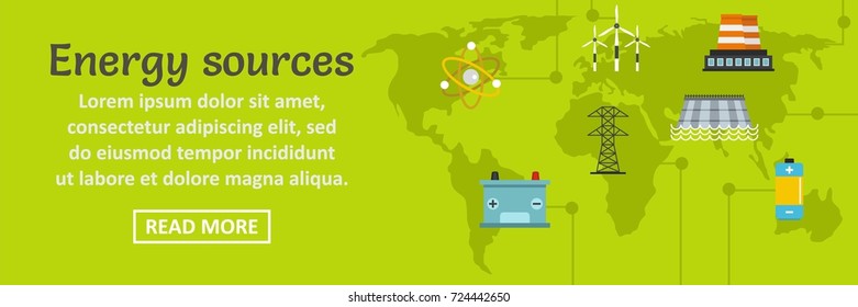 Energy sources banner horizontal concept. Flat illustration of energy sources banner horizontal vector concept for web design
