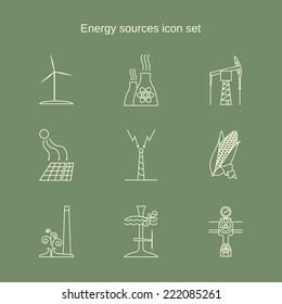 Energy sources contour icon set in light color