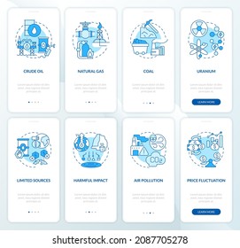 Energy sources and ecology issues onboarding mobile app page screen set. Power walkthrough 4 steps graphic instructions with linear concepts. UI, UX, GUI template. Myriad Pro-Bold, Regular fonts used