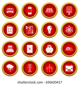 Energy sources icon red circle set isolated on white background